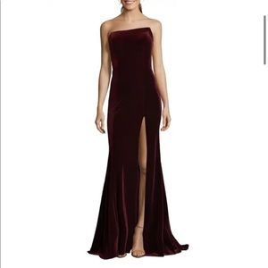 Long burgundy (maroon) velvet strapless dress, size 12, Xscape from Nordstrom